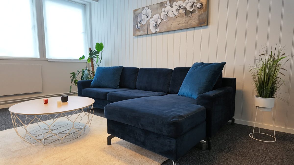 Mørkeblå Velour m/vendbar sjeselong