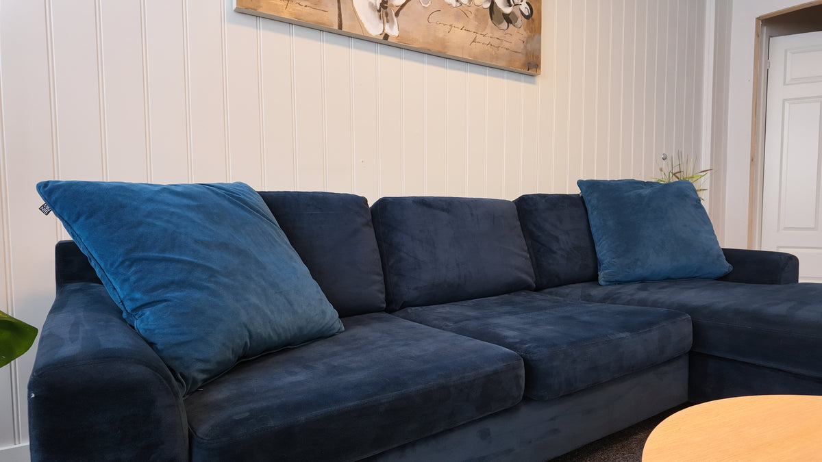 Mørkeblå Velour m/vendbar sjeselong
