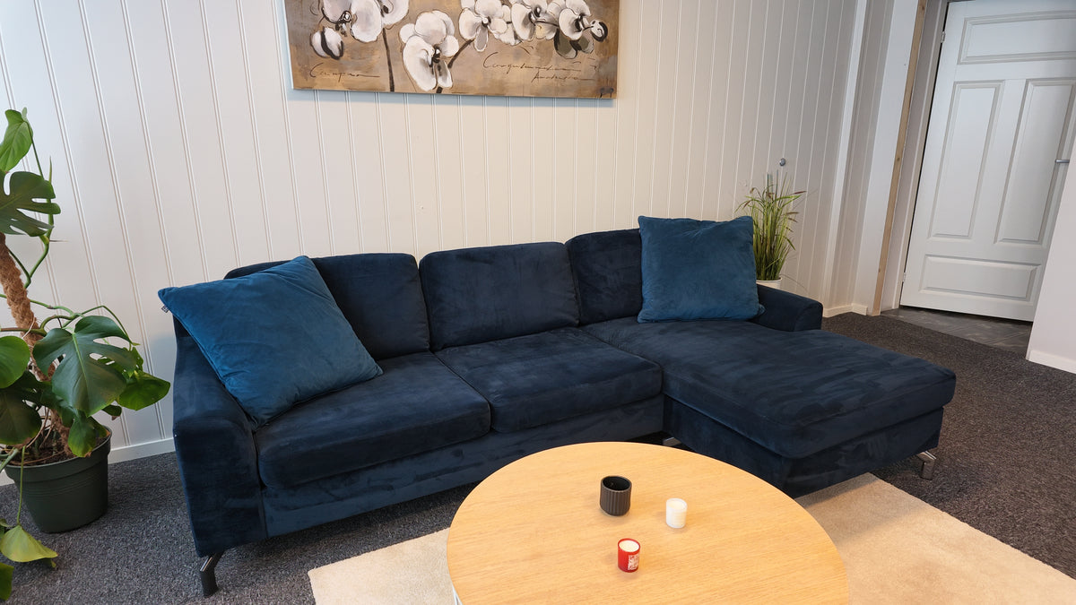Mørkeblå Velour m/vendbar sjeselong